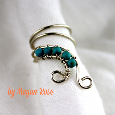 Ear Cuff with Turquoise Beads - The Half Swirl