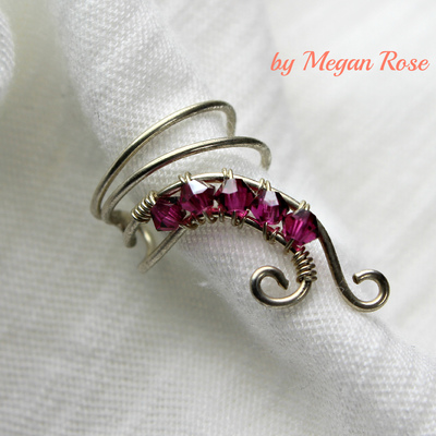 Sterling Silver Ear Cuff with Fuschia Swarovski Crystal - The Half Swirl