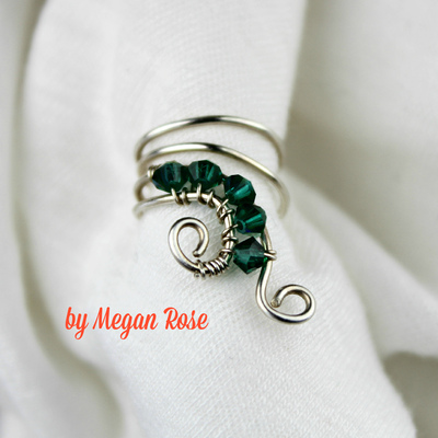 Sterling Silver Ear Cuff with Emerald Green Swarovski Crystal - The Half Swirl
