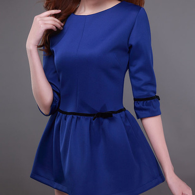 Cute cotton blends pleated above knee plain womens dresses 023-141230032