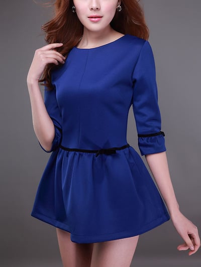 Cute cotton blends pleated above knee plain womens dresses 023-141230032