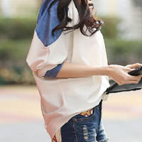Cute Chiffon Long Sleeve Turn-Down Collar Single Breasted Patchwork Womens T-Shirts 025-141230021 - Thumbnail 2