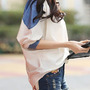 Cute Chiffon Long Sleeve Turn-Down Collar Single Breasted Patchwork Womens T-Shirts 025-141230021-2