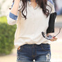 Cute Chiffon Long Sleeve Turn-Down Collar Single Breasted Patchwork Womens T-Shirts 025-141230021-3