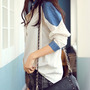 Cute Chiffon Long Sleeve Turn-Down Collar Single Breasted Patchwork Womens T-Shirts 025-141230021-4