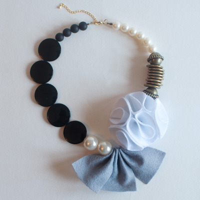 Grey Felt Fabric Flower Statement Necklace, Handmade Wool Felt Wedding Necklace, Navy Blue Flower Fabric Necklace, NL0767