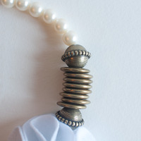 Grey Felt Fabric Flower Statement Necklace, Handmade Wool Felt Wedding Necklace, Navy Blue Flower Fabric Necklace, NL0767 - Thumbnail 1