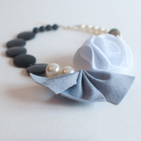 Grey Felt Fabric Flower Statement Necklace, Handmade Wool Felt Wedding Necklace, Navy Blue Flower Fabric Necklace, NL0767 - Thumbnail 2