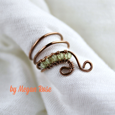Copper Ear Cuff with Peridot Beads - The Half Swirl