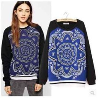  vintage floral print spliced  hoodie sweat sweatshirt