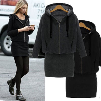 Winter hoodie fleece zipper long sweatshirt trench coat 