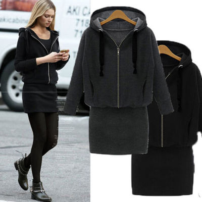 Winter hoodie fleece zipper long sweatshirt trench coat 
