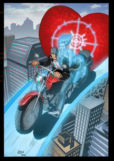 Ghost assassin love on a motorcycle valentine's day poster