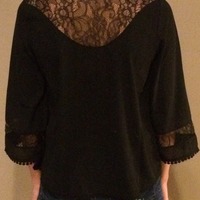 Chiffon & Lace Bell Sleeve Top - Thumbnail 2