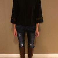 Chiffon & Lace Bell Sleeve Top - Thumbnail 3