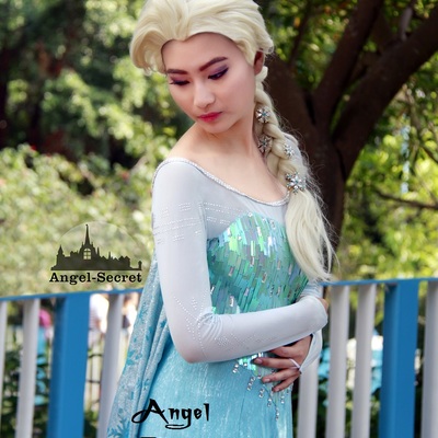 J889 frozen snow queen elsa cosplay costume iridescent bodice with long cape