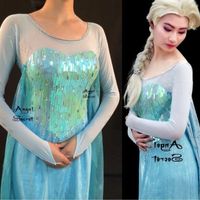 J889 Frozen Snow Queen Elsa Cosplay Costume iridescent bodice with long cape - Thumbnail 1