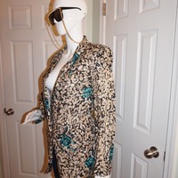 Vintage D &K Tan/Teal Rose Blazer Size S-M - Thumbnail 1