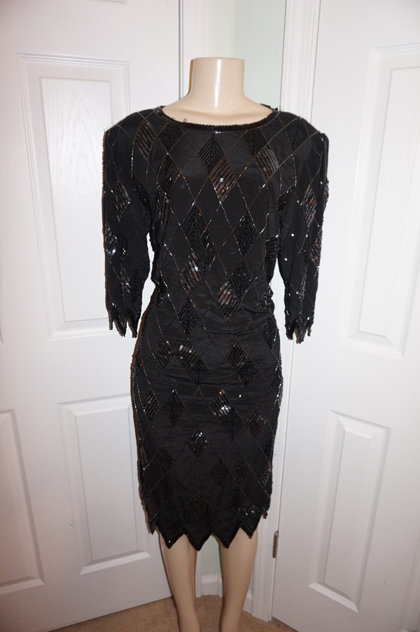 Vintage Argenti Black Sequins Dress Size L