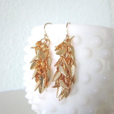 Lucia earrings, pretty gold leaf cluster earrings on gold filled ear wires 