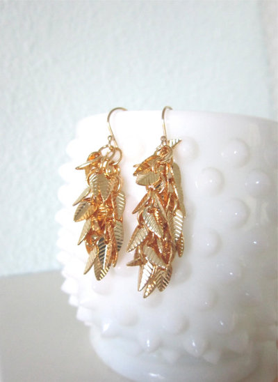 Lucia earrings, pretty gold leaf cluster earrings on gold filled ear wires 