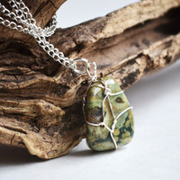 Rainforest Jasper Necklace, Wire Wrapped Stone Necklace, Wire Wrapped Stone, Healing Stones - Thumbnail 1