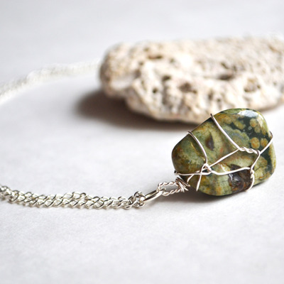 Rainforest jasper necklace, wire wrapped stone necklace, wire wrapped stone, healing stones - Thumbnail 4