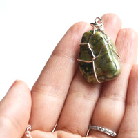 Rainforest Jasper Necklace, Wire Wrapped Stone Necklace, Wire Wrapped Stone, Healing Stones - Thumbnail 3