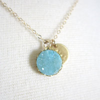 Tiny druzy pendant necklace, aqua glow  - Thumbnail 1