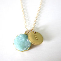 Tiny druzy pendant necklace, aqua glow  - Thumbnail 2