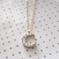 Luna necklace, rhinestone moon on gold filled chain  - Thumbnail 2