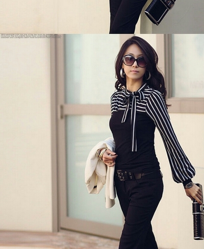 Jenna Side Bow Striped Blouse