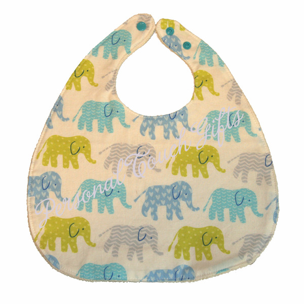 Blue Elephants on White Fabric, Organic Baby Bib