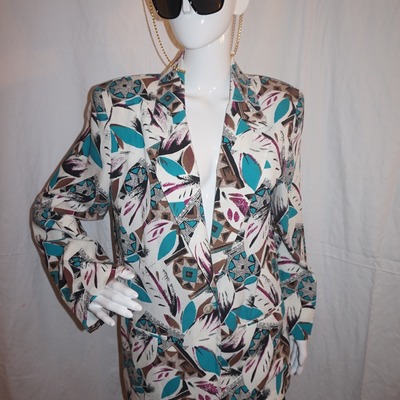 Vintage toni garment white/turquoise blazer sie 1x
