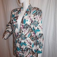 Vintage Toni Garment White/Turquoise Blazer Sie 1x - Thumbnail 2