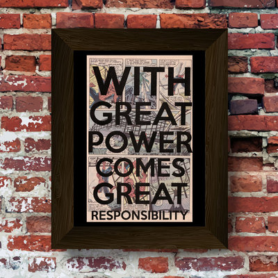 With great power comes... upcycled vintage comic book art print. #0010