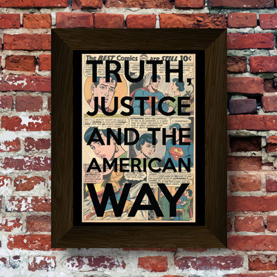 Truth, justice and the american way. upcycled vintage comic book art print. #0009