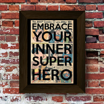 Embrace your inner super hero upcycled vintage comic book art print. #0007