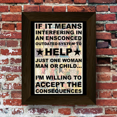 Wonder woman help one woman man or child quote super hero upcycled vintage comic book art print. #0023