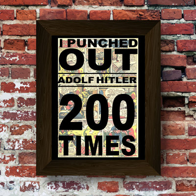Captain america 200 punches quote super hero upcycled vintage comic book art print. #0024