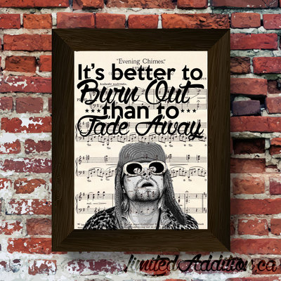 One of a kind limited kurt cobain inspired music art print upcycled early 1900's music book  #0003