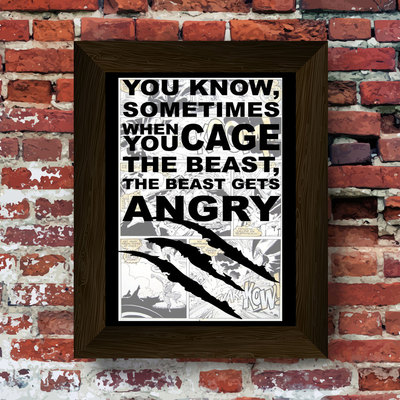 Wolverine cage the beast quote super hero upcycled vintage comic book art print. #0027