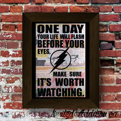 The flash inspired quote upcycled vintage comic book art print. #0038