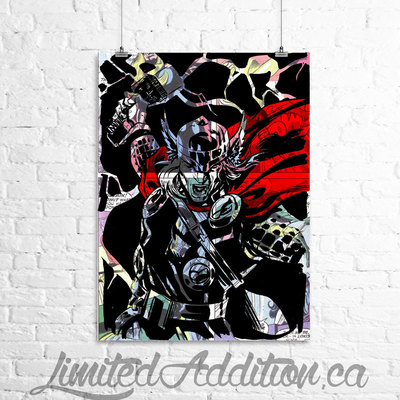 Thor super hero upcycled art print on vintage comic book upcycled paper. #0048