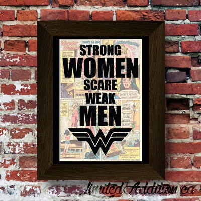 Wonder woman inspired strong women quote with symbol upcycled vintage comic book art print. #0047