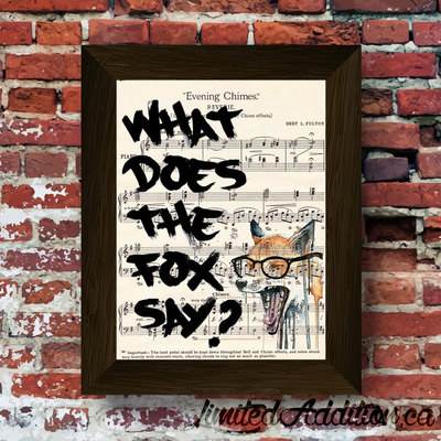 What does the fox say inspired music art print upcycled early 1900's music book  #0006