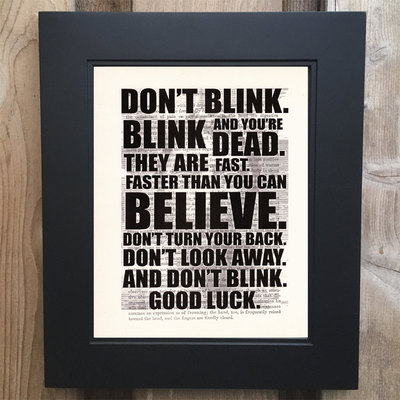 Doctor who inspired don't blink art print on upcycled 1903 medicology book #0002