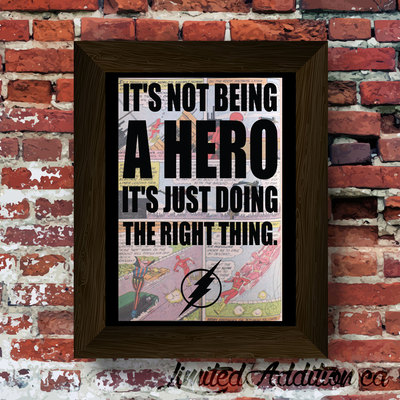 The flash inspired quote with symbol upcycled vintage comic book art print. #0044