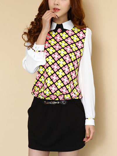 Fashion chiffon a line above knee patchwork womens dresses 023-150105019