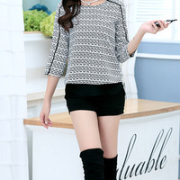 Fashion Cotton Three Quarter Sleeve O-Neck Pullover Cartoon Womens T-Shirts 025-150105008 - Thumbnail 1